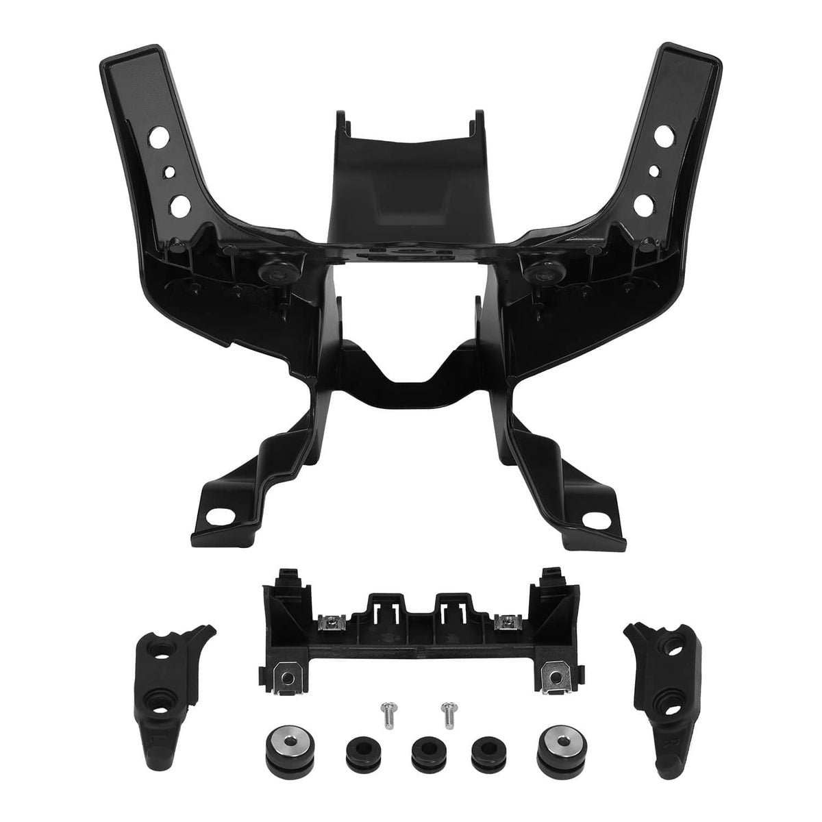 Black front headlight upper fairing stay bracket with mounting hardware kit