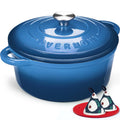 Overmont enameled cast iron Dutch oven in sapphire blue with lid and knob