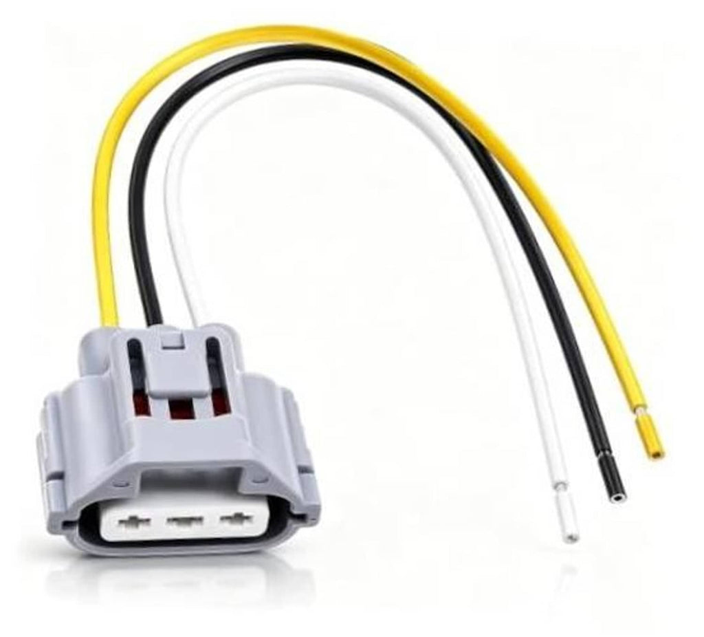 Front turn signal wiring connector pigtail harness, 3-wire white plug with yellow and black leads
