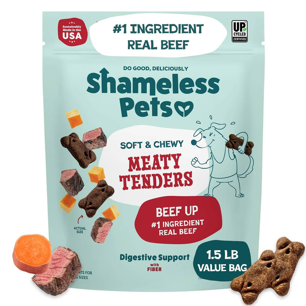Soft & chewy beef dog treat value bag with meaty tenders and real beef claims