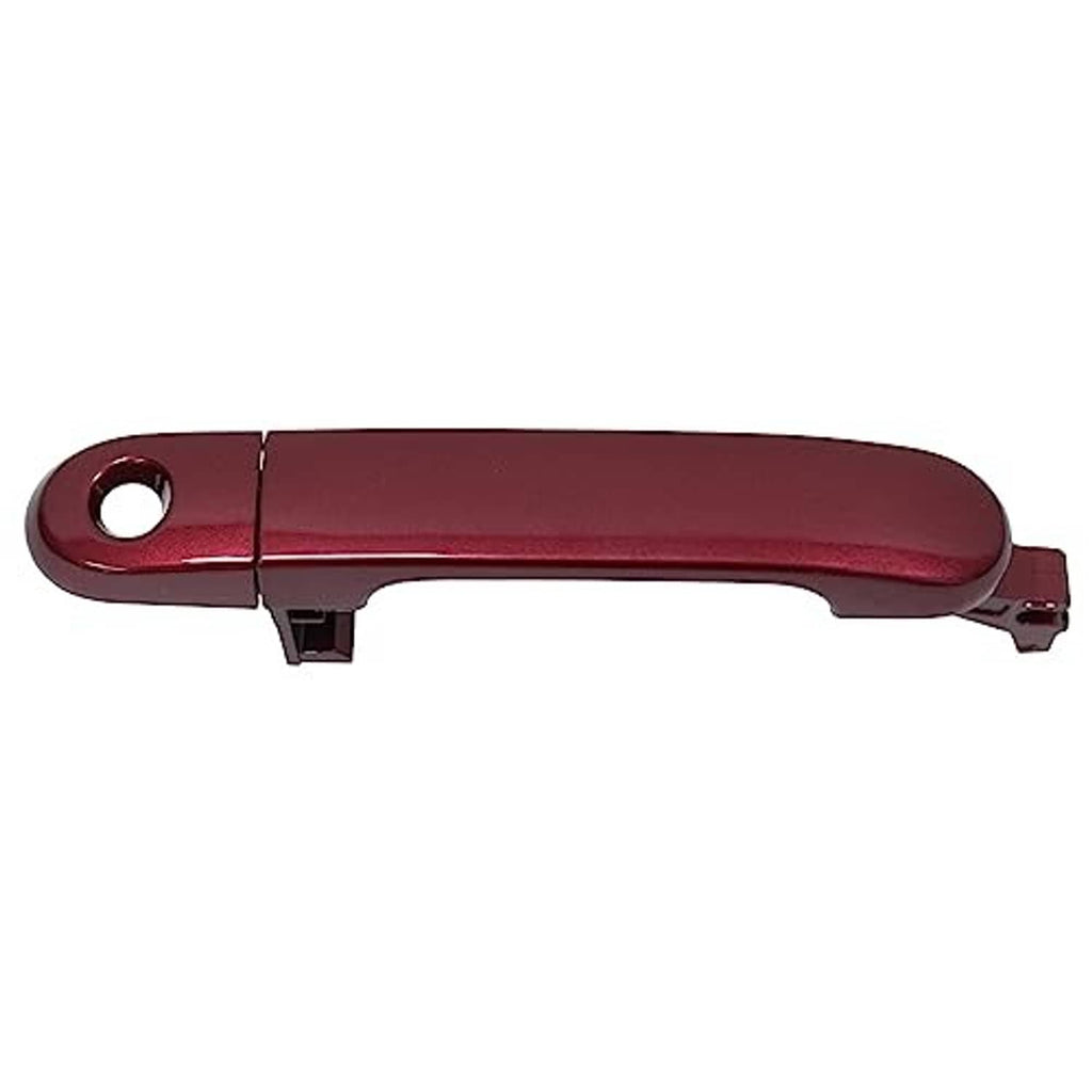 Red front driver-side exterior door handle with keyhole trim and mounting tabs