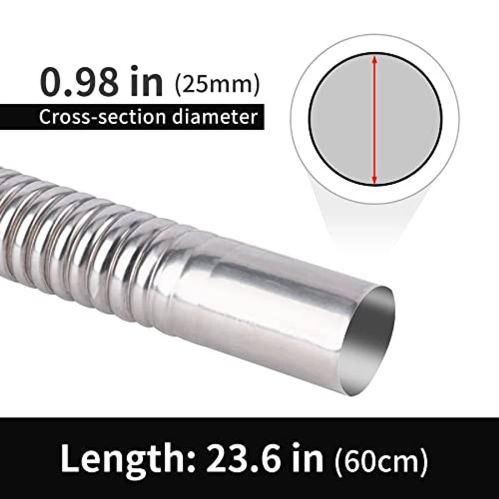 Stainless steel exhaust hose, 60cm length with 25mm diameter tube