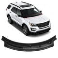 Black windshield wiper cowl grille panel with curved shape and mounting holes