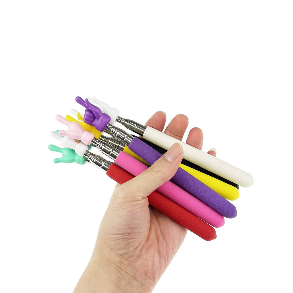 Set of colored telescopic finger pointers held together, finger-shaped tops