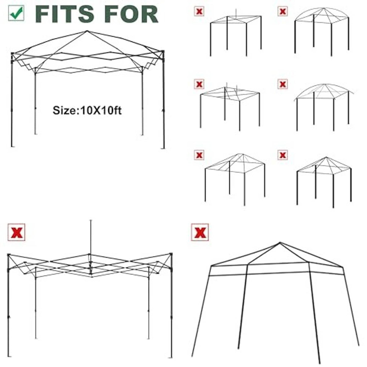 Canopy top replacement fit diagram for 10x10 ft canopy frame