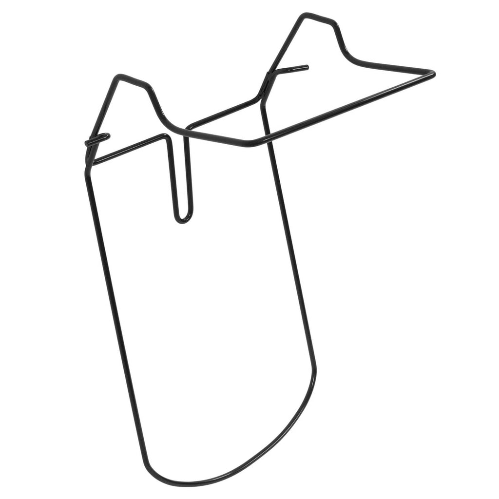 Lawn mower bag frame, black metal curved frame with three fork-like tabs