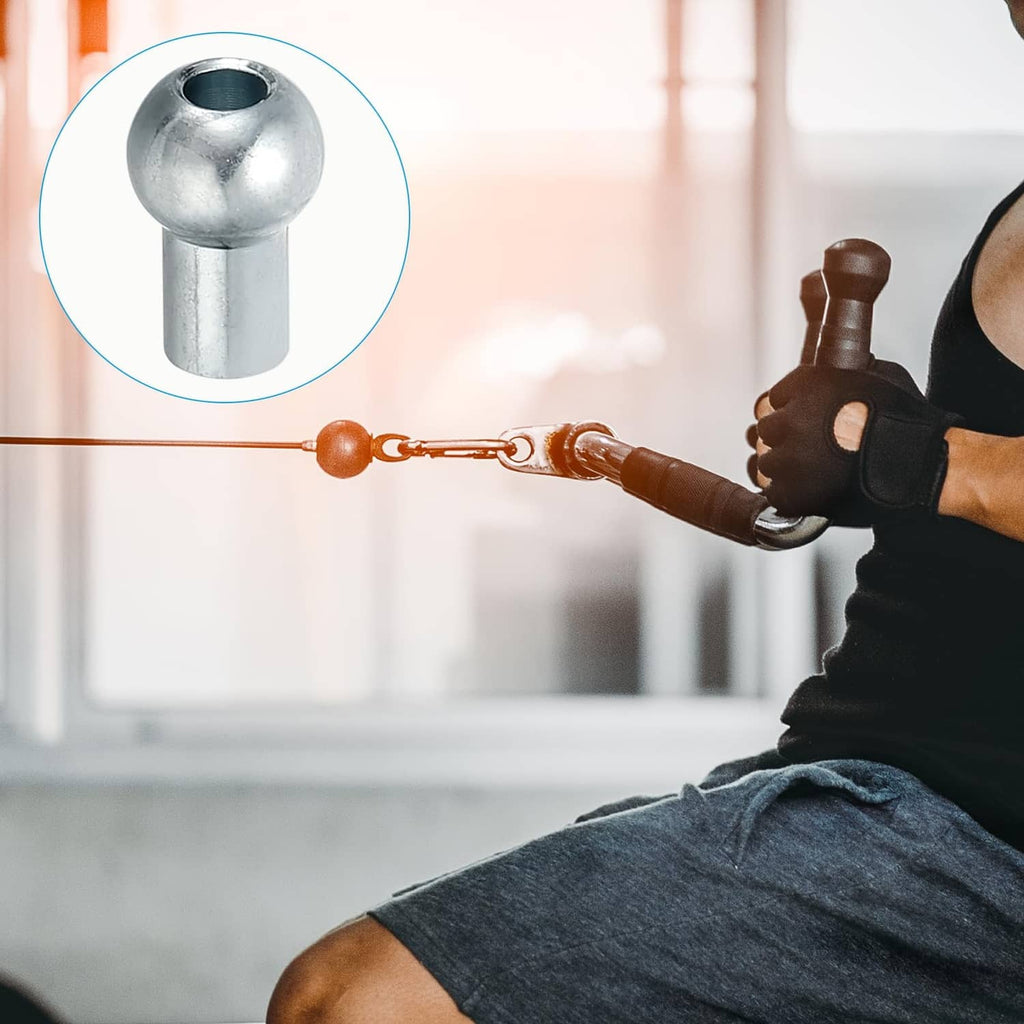 Silver cable ball stopper on brown rope cable attachment