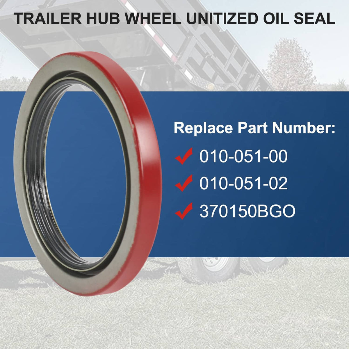 Oil seal with red outer rubber and black metal ring, angled close-up for replacement