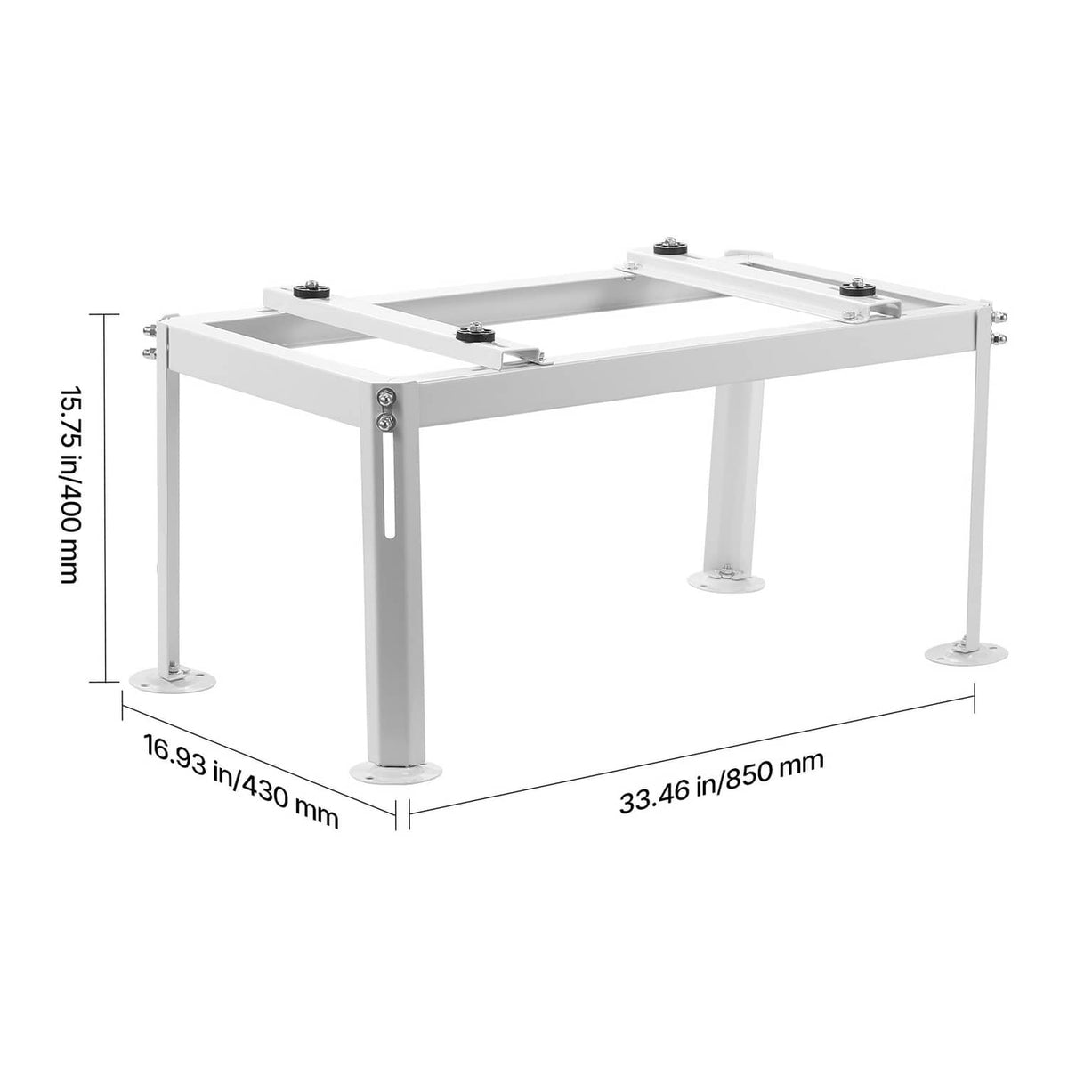 White mini split ground stand side view with four adjustable legs and top mounting frame