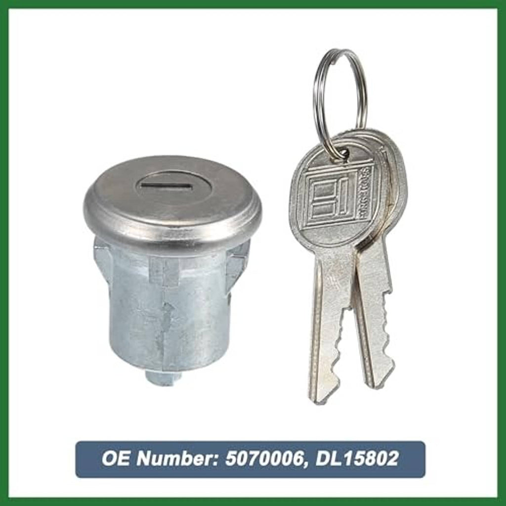 Car door lock cylinder with key and spare key, silver metal housing