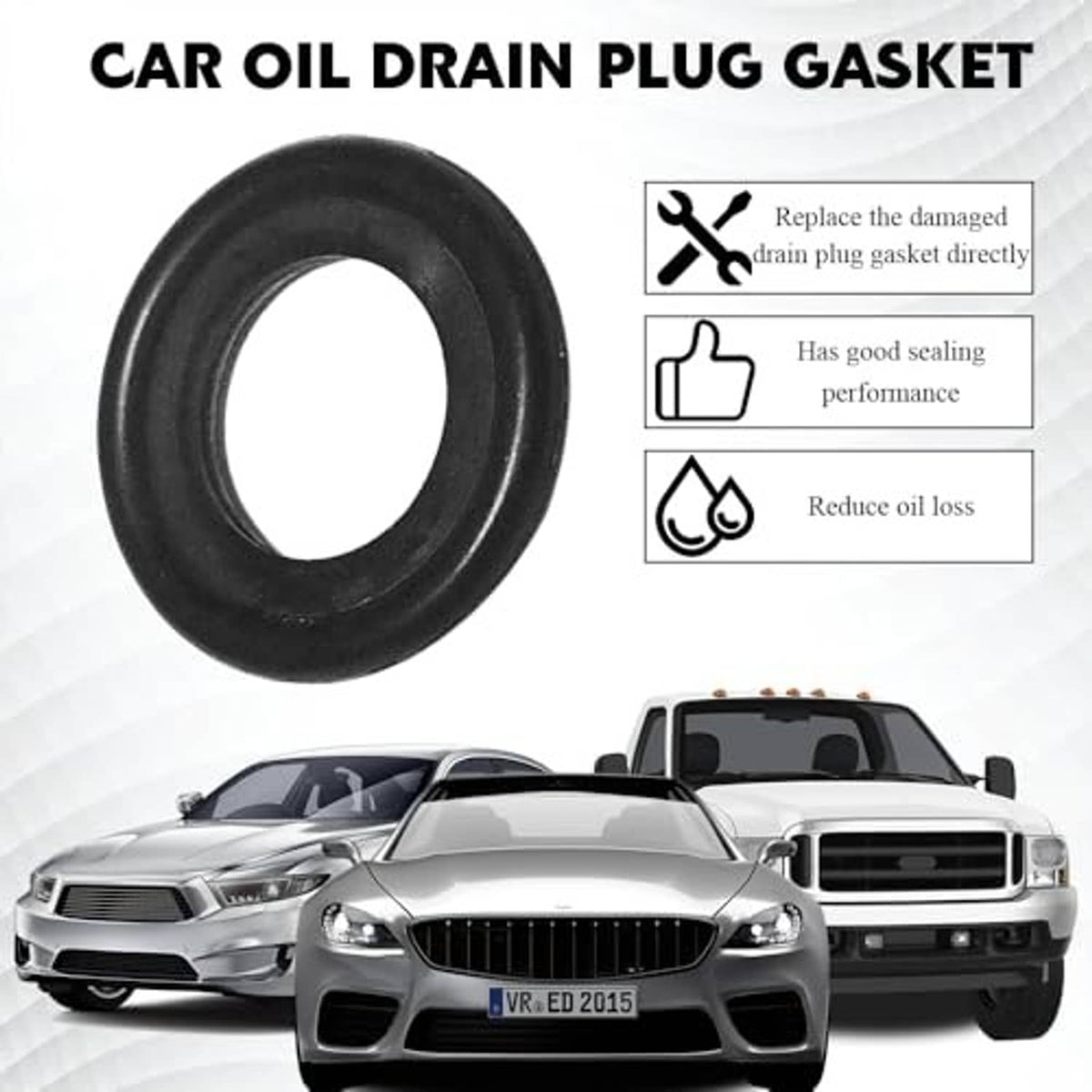 Black rubber M14 oil drain plug sealing crush washer ring, single piece