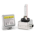 HID xenon headlight bulb set with metal ballast, plug connector, and clear glass lamp