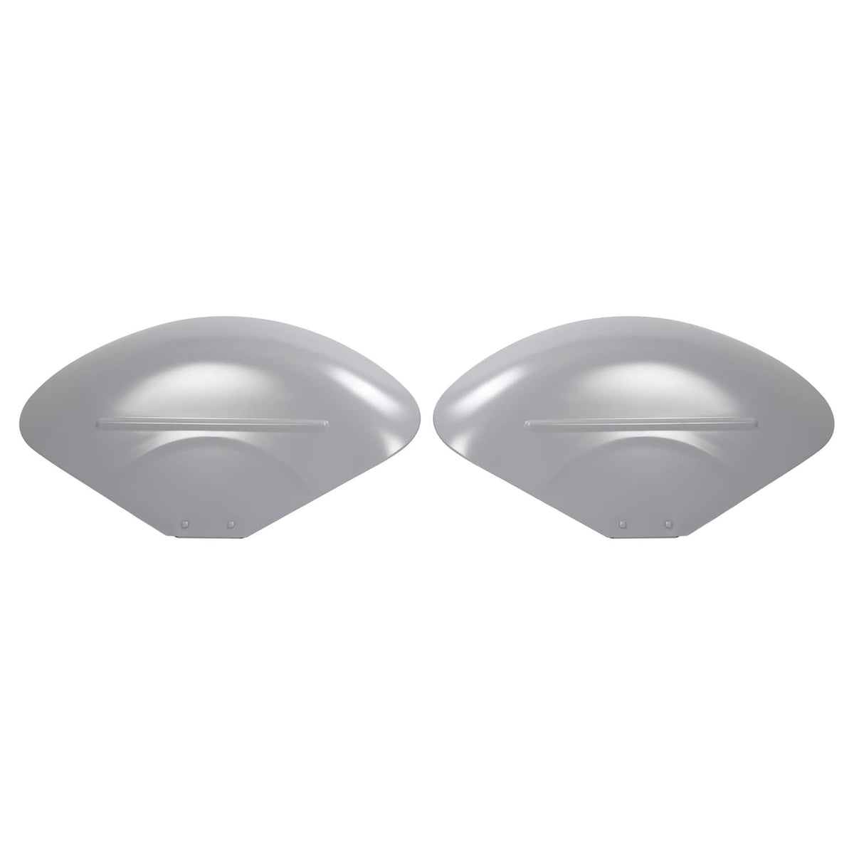 Two gray fender skin panels with smooth domed top and small front openings