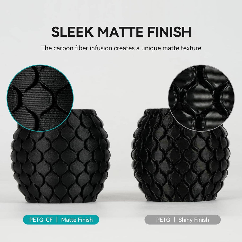 Black carbon fiber PETG filament sample spool with matte finish texture