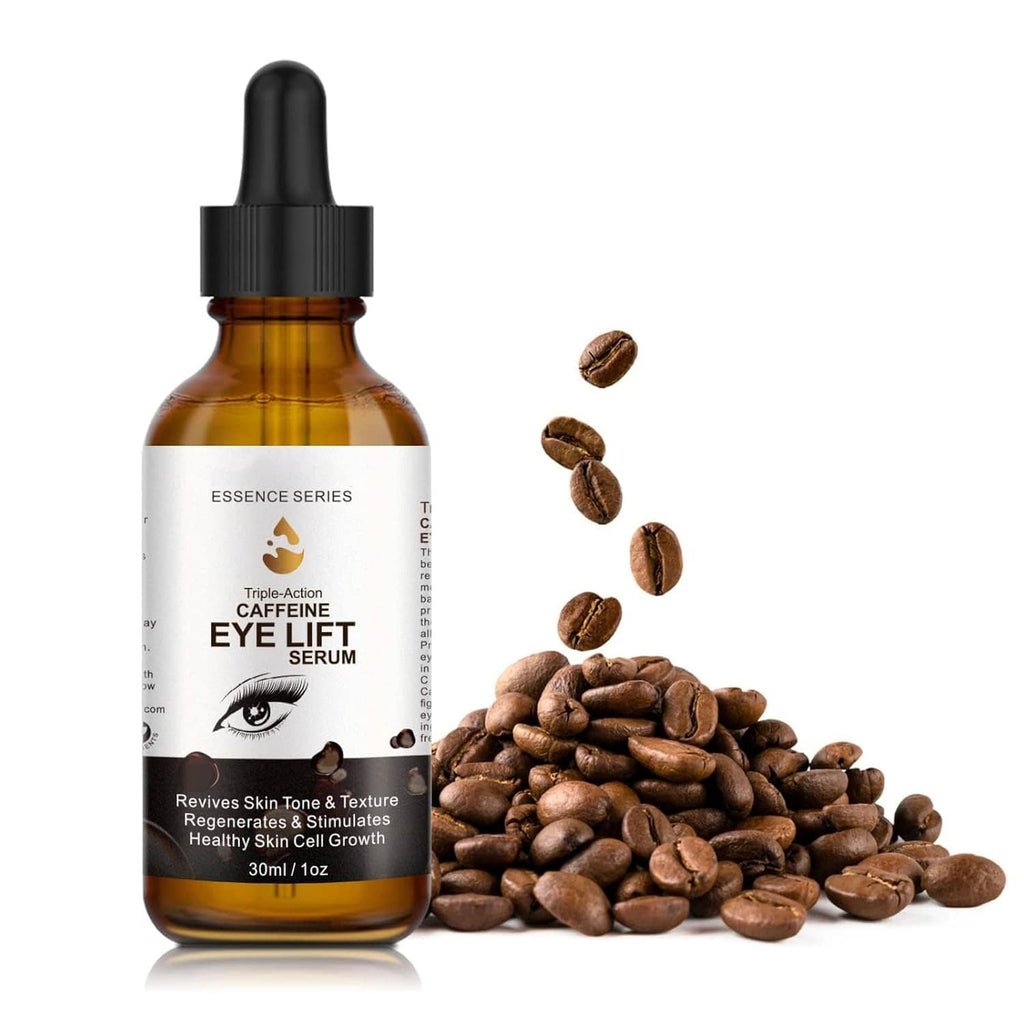 Eye lift eye serum bottle with black dropper and amber glass label