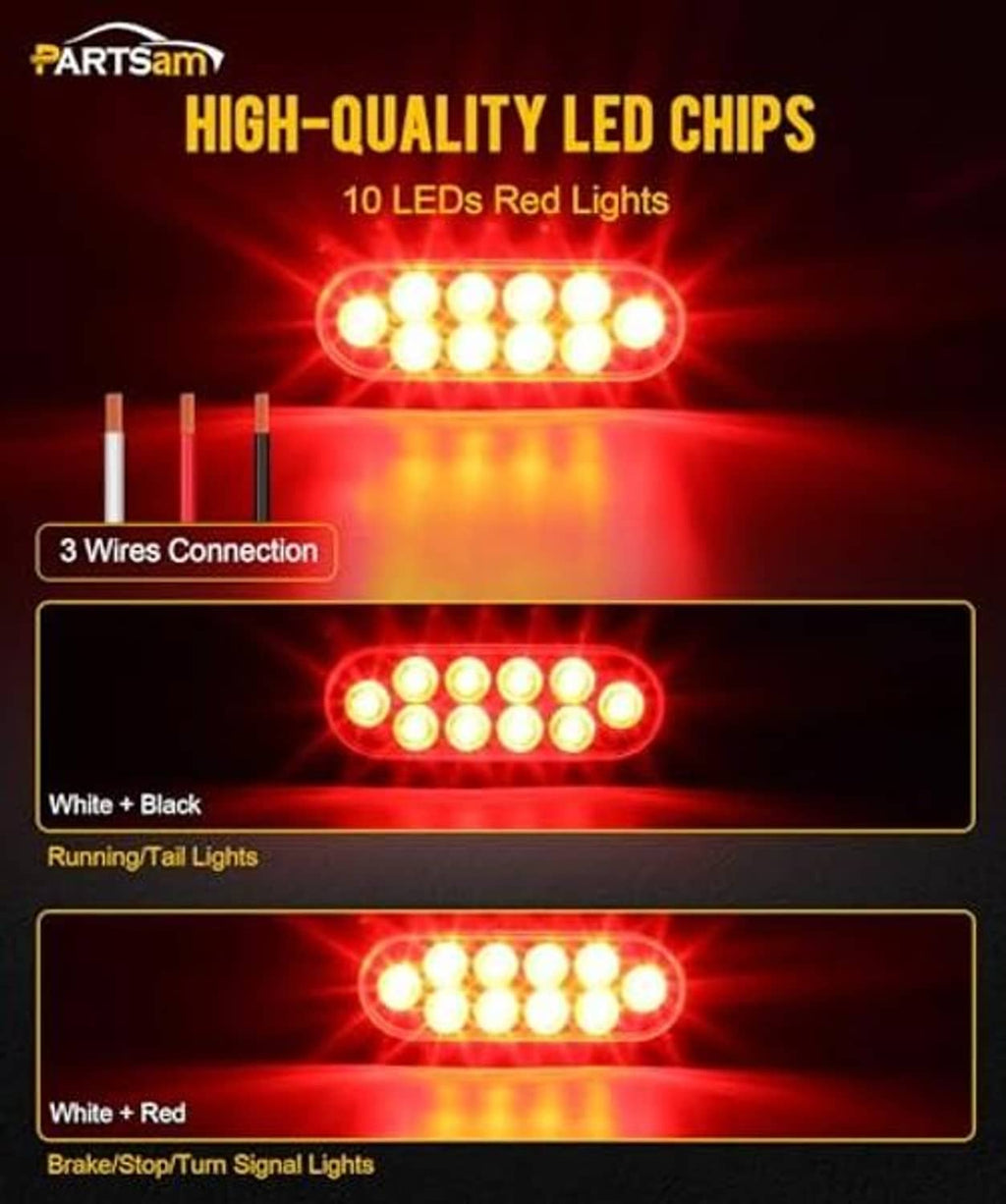 Oval red LED light bar showing multiple bright red diodes on black housing