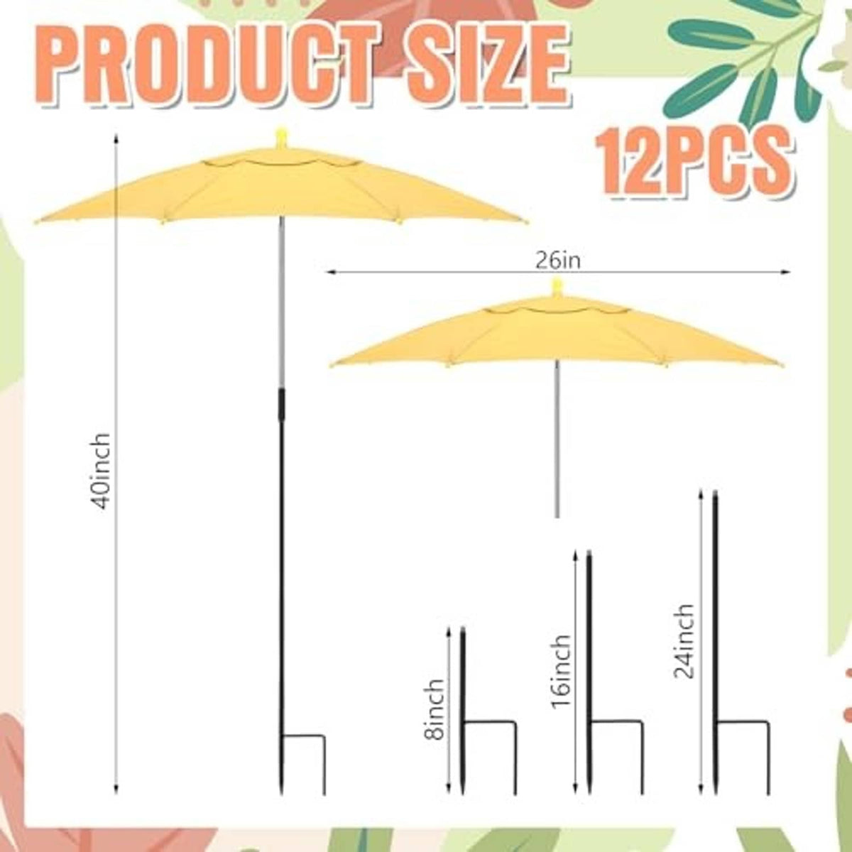 Set of yellow plant shade umbrellas with size and height indicators