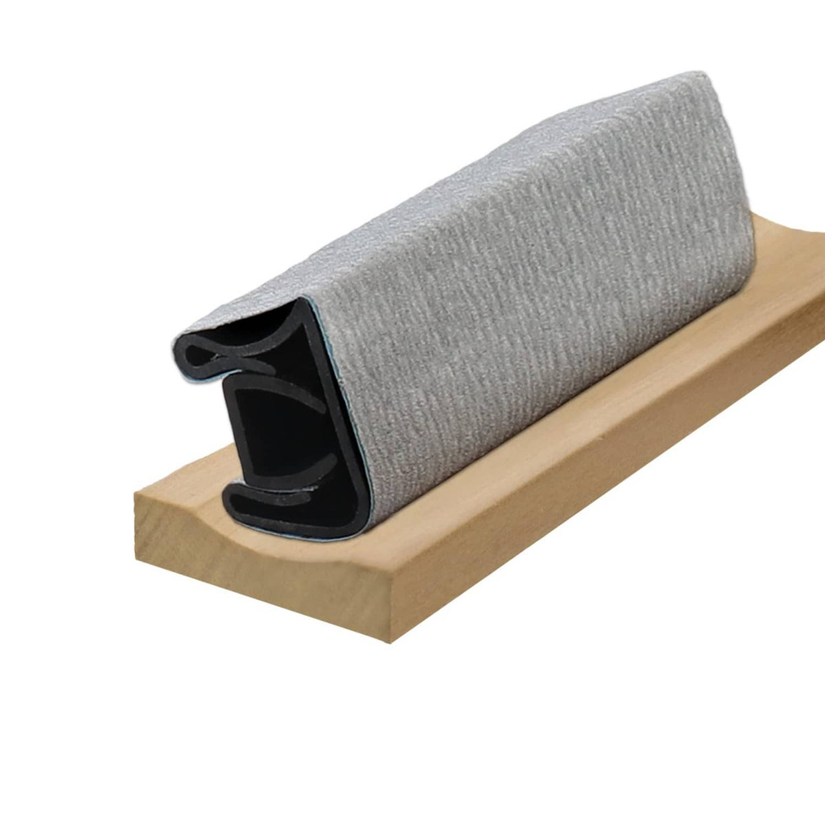 Milescraft Sand-It sanding block profile view, gray abrasive sleeve and black holder