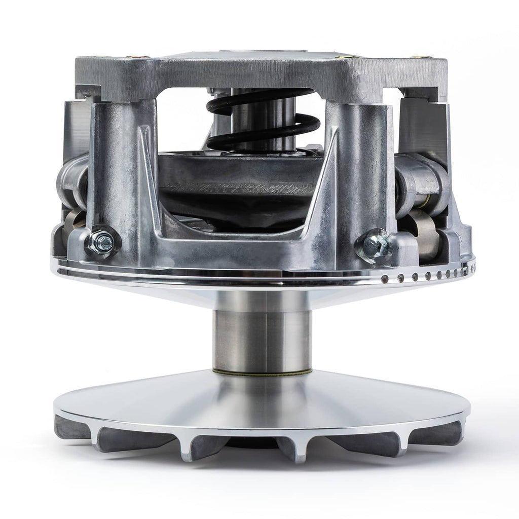 Aluminum clutch housing with internal spring and base plate, silver metal