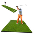 Green golf hitting turf mat with ball and tee, black border for practice