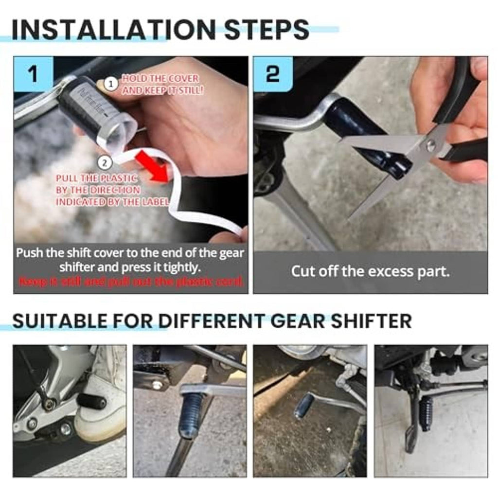 Installation steps for black shifter cover sleeve on motorcycle gear shifter
