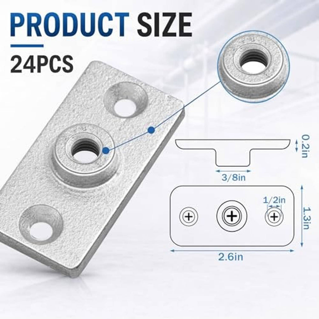 Galvanized ceiling flange hanger plate with two-bore mounting and 3/8 in threaded nut hole