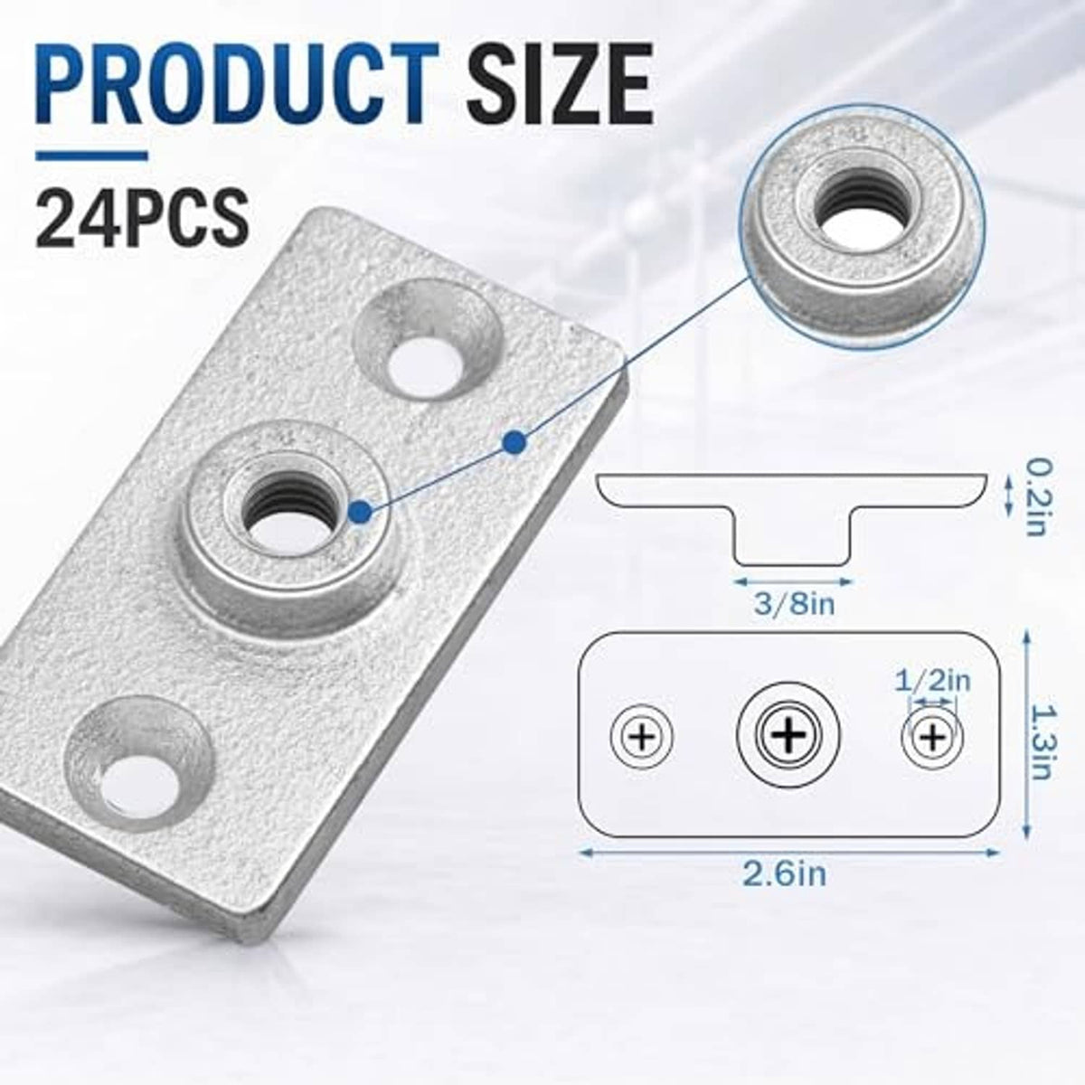 Galvanized ceiling flange hanger plate with two-bore mounting and 3/8 in threaded nut hole
