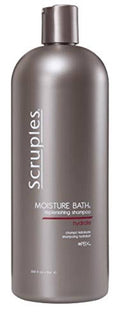 Scruples Moisture Bath shampoo bottle, 33.8 fl oz, metallic gray bottle with label