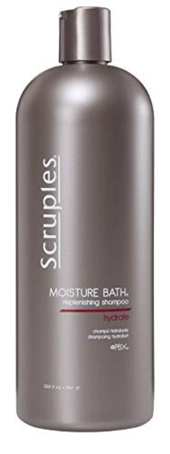 Scruples Moisture Bath shampoo bottle, 33.8 fl oz, metallic gray bottle with label