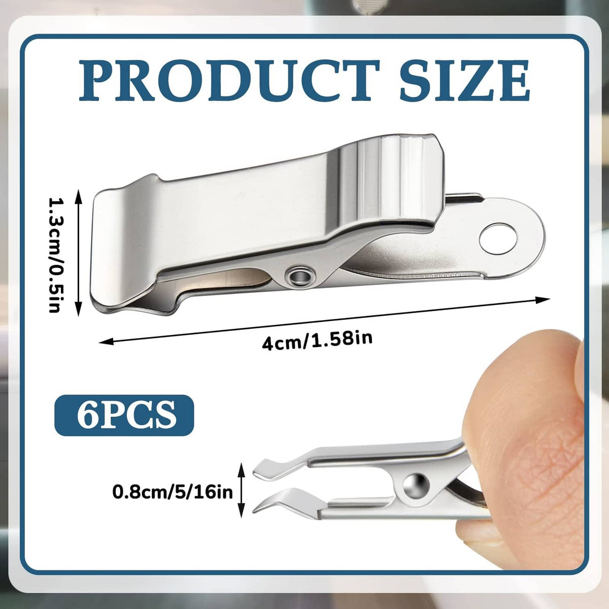 Single silver metal spring clamp with circular hole and flat gripping jaws