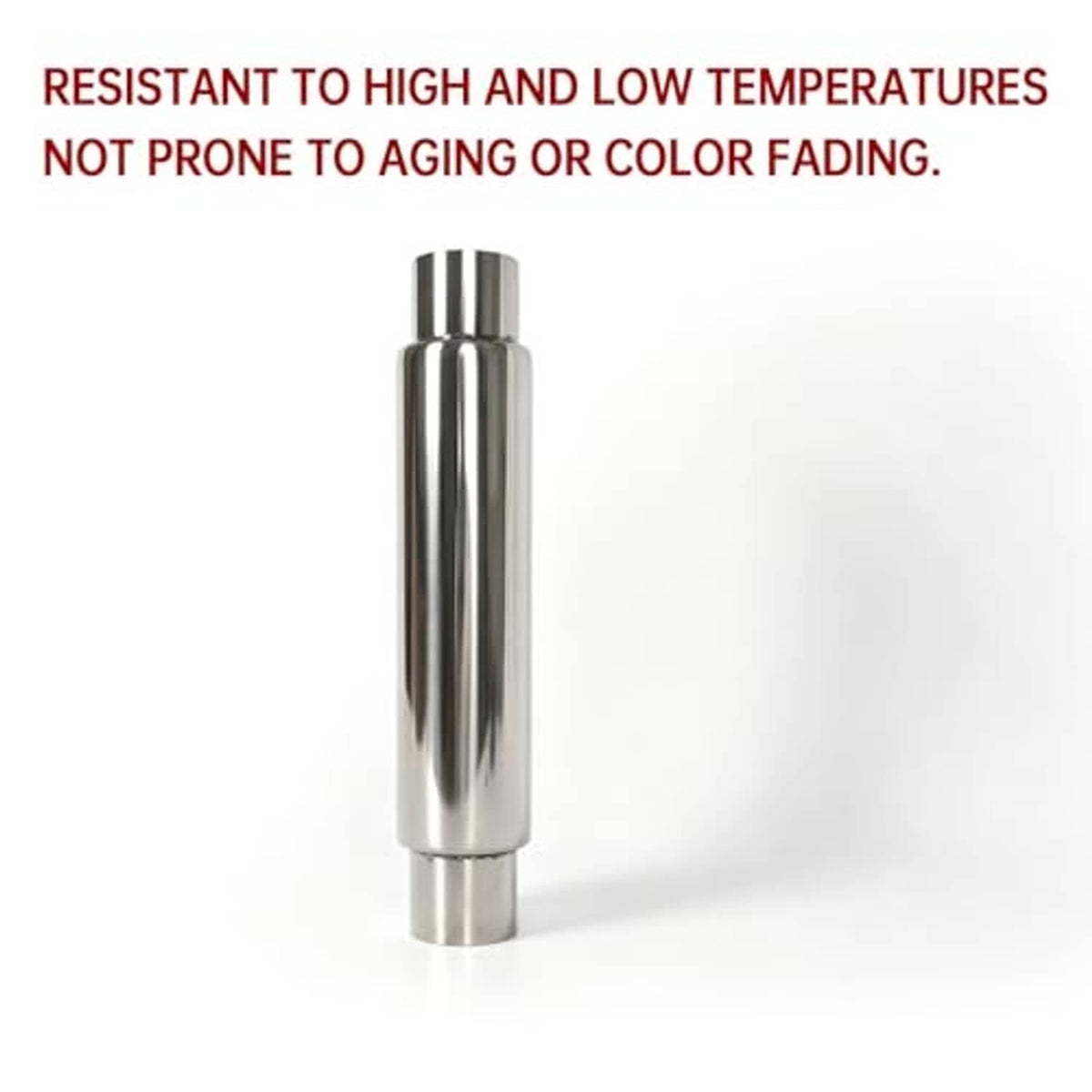 Polished stainless steel resonator muffler with smooth cylindrical outer shell