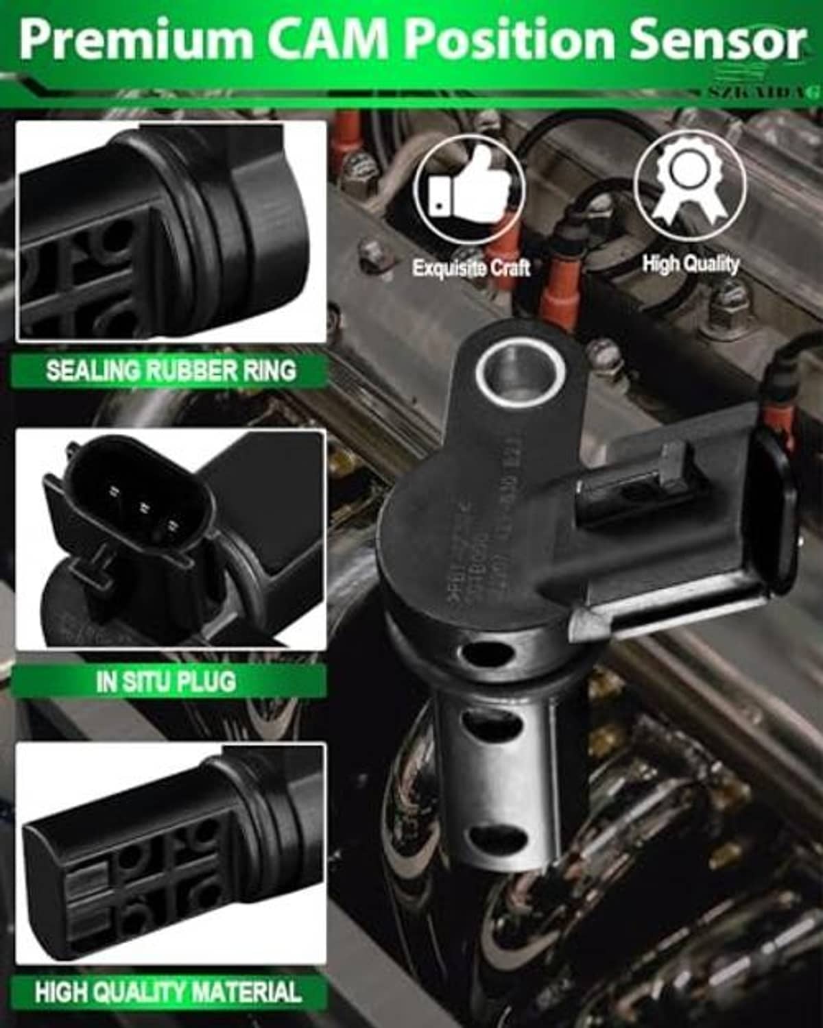 Black camshaft sensor with sealing rubber ring and electrical plug