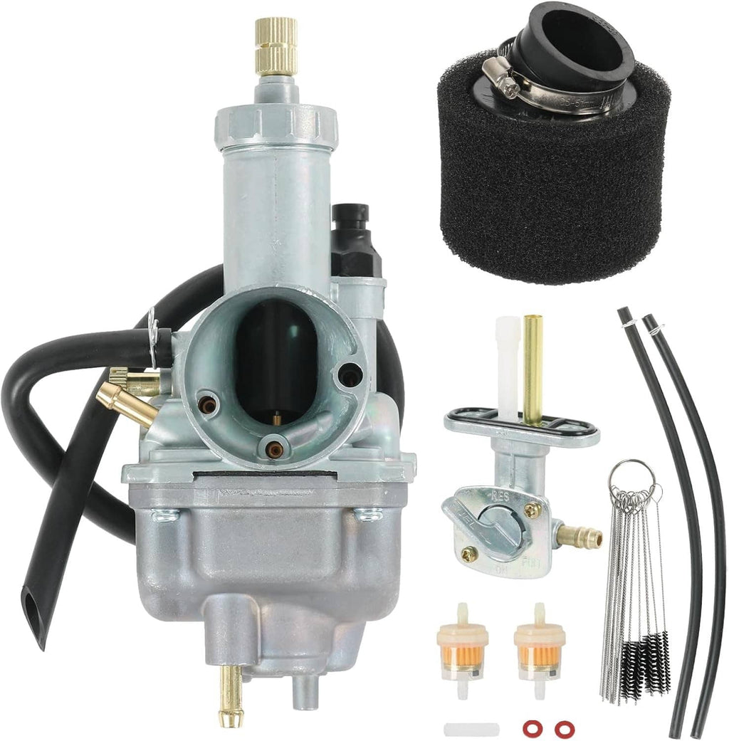 ATV carburetor replacement kit with foam air filter, jets, fuel petcock fittings