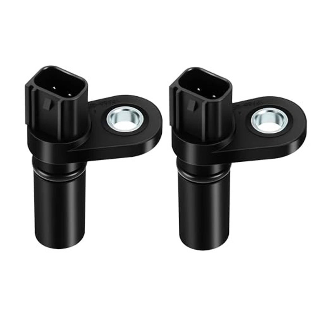Set of 2 black camshaft position sensors, angled with circular mounting plates