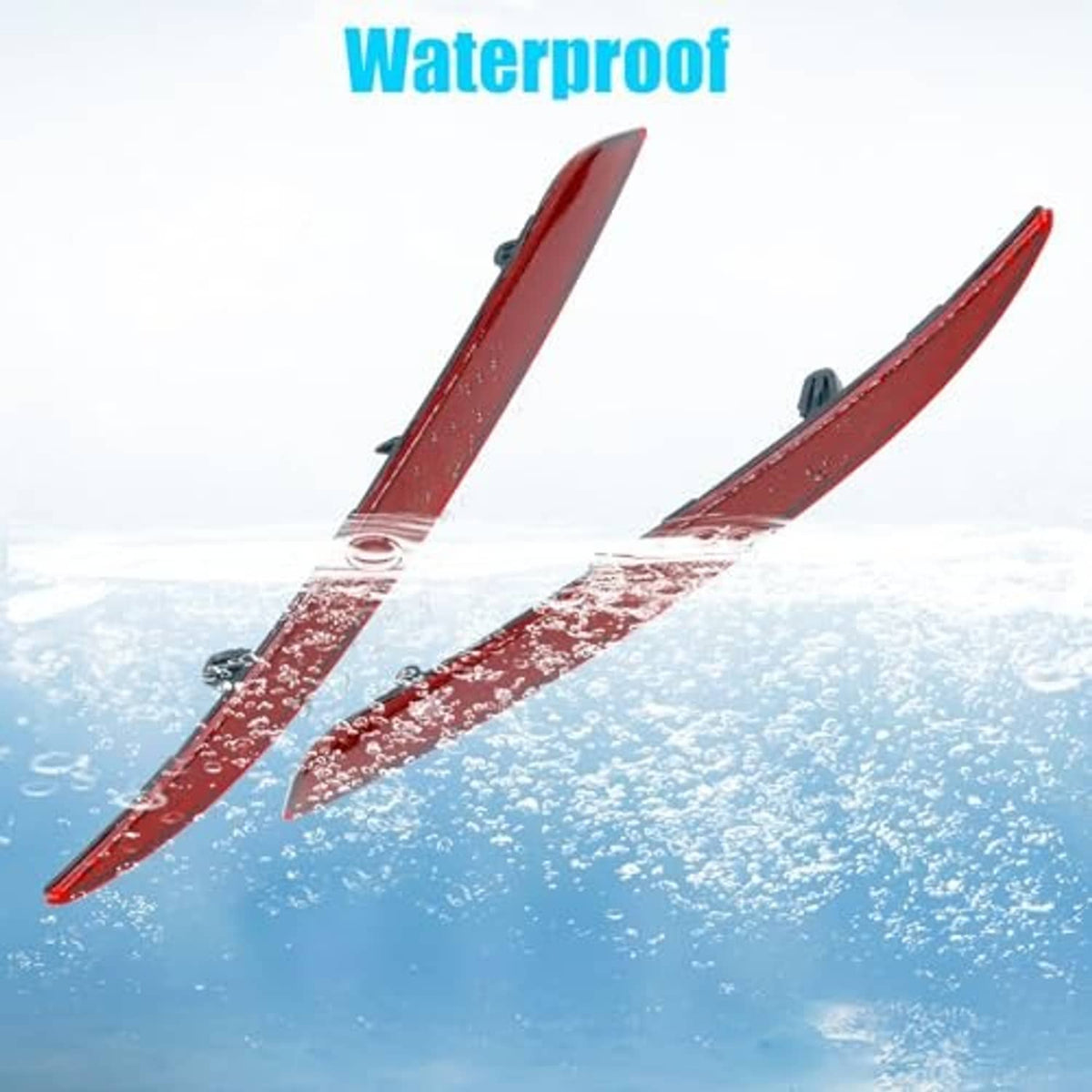 Red rear bumper reflector pair with water-splash coverage for waterproof use