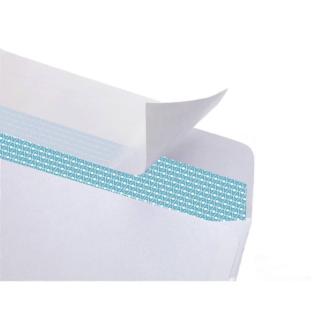 Closed white security envelope corner showing double blue window detail