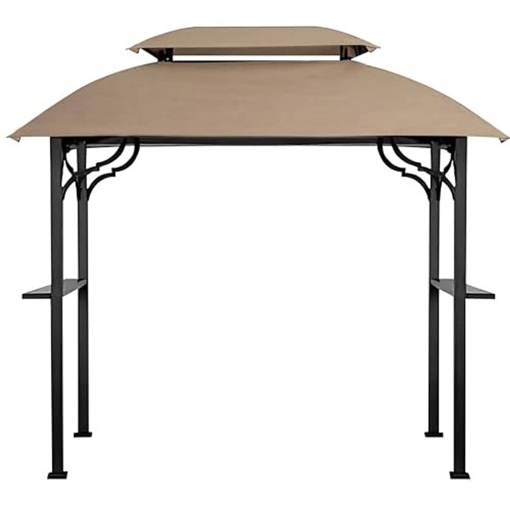 Khaki grill gazebo replacement cover with arched canopy and top rails, close front view