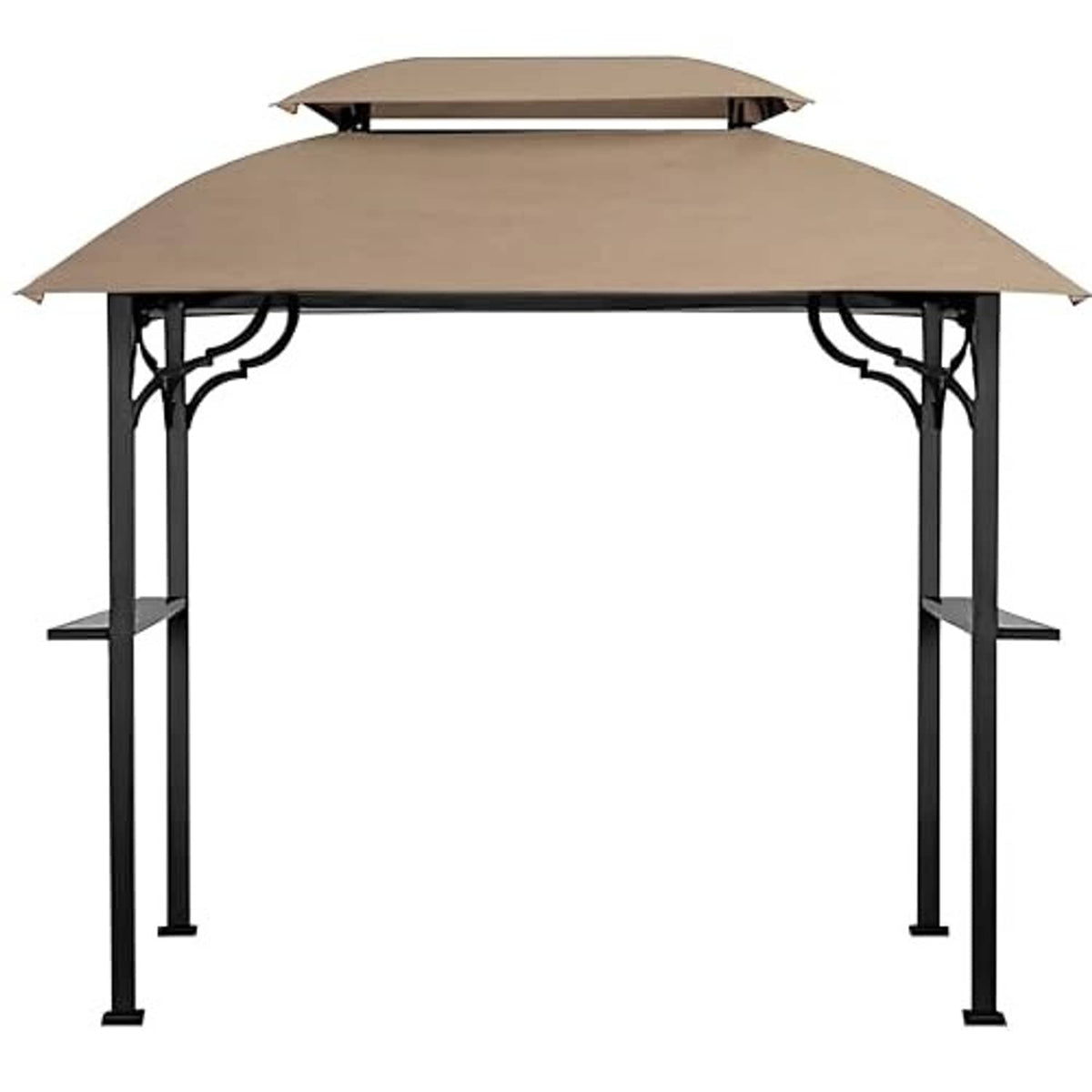 Khaki grill gazebo replacement cover with arched canopy and top rails, close front view