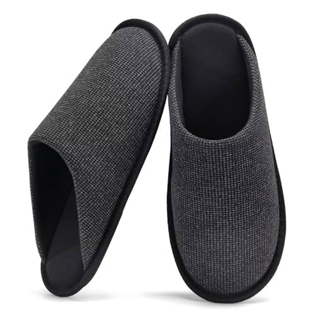 Men's black waffle-knit slip-on scuff slippers, open heel with soft padded lining