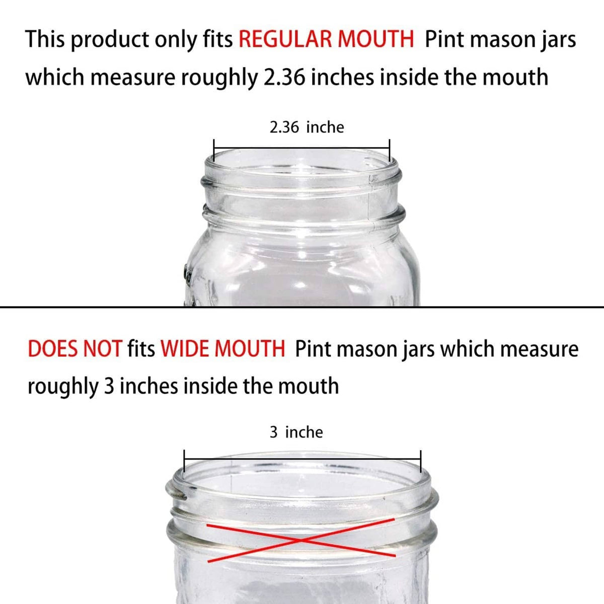 Mason jar lid fit for regular-mouth jars; shows size comparison of jar openings