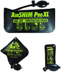 Inflatable leveling shim tool set with three black-and-green pumped shims