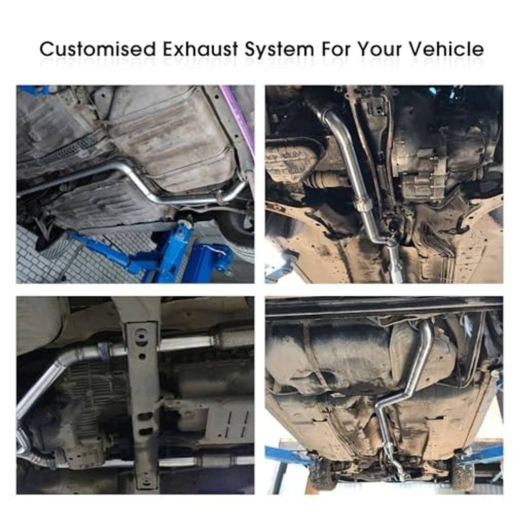 Stainless steel exhaust tubing sections installed under a vehicle chassis