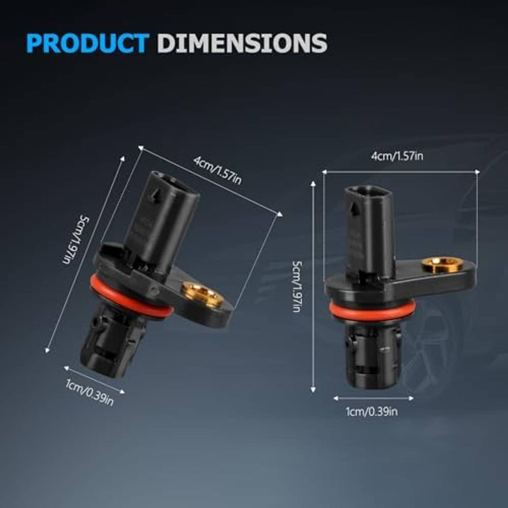Camshaft position sensor with labeled dimensions; black housing with orange sealing ring