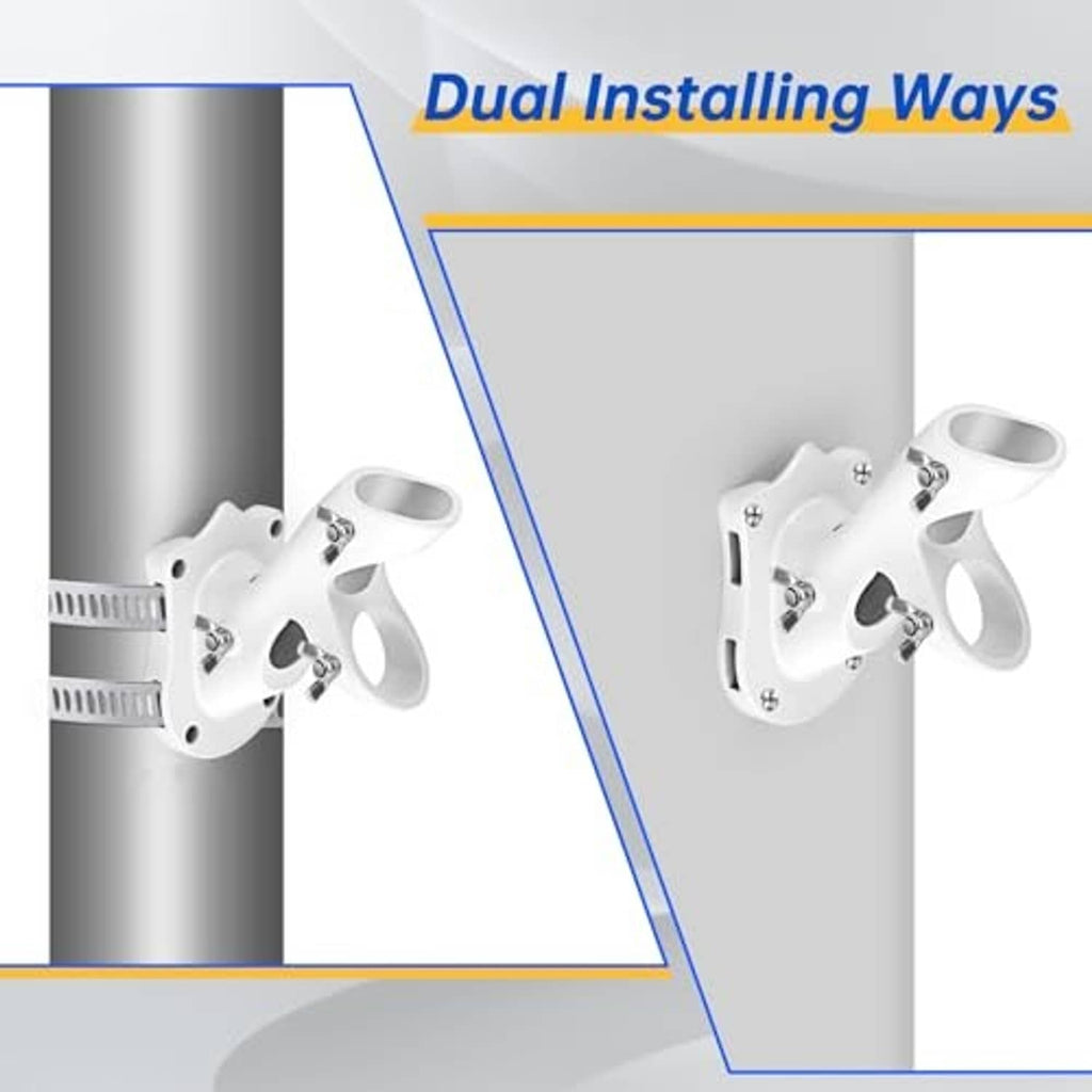 White pole mount kit with two installation options, bracket plates and screws