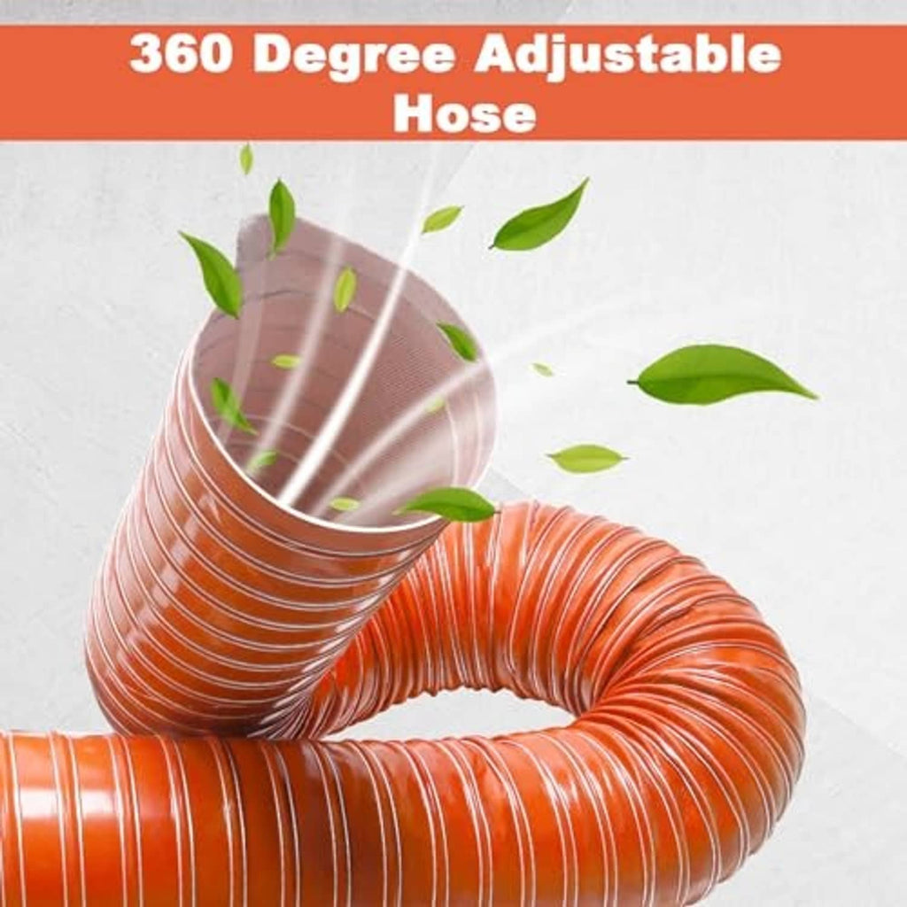 Red corrugated air duct hose bent into a U-shape, showing open metal ends.