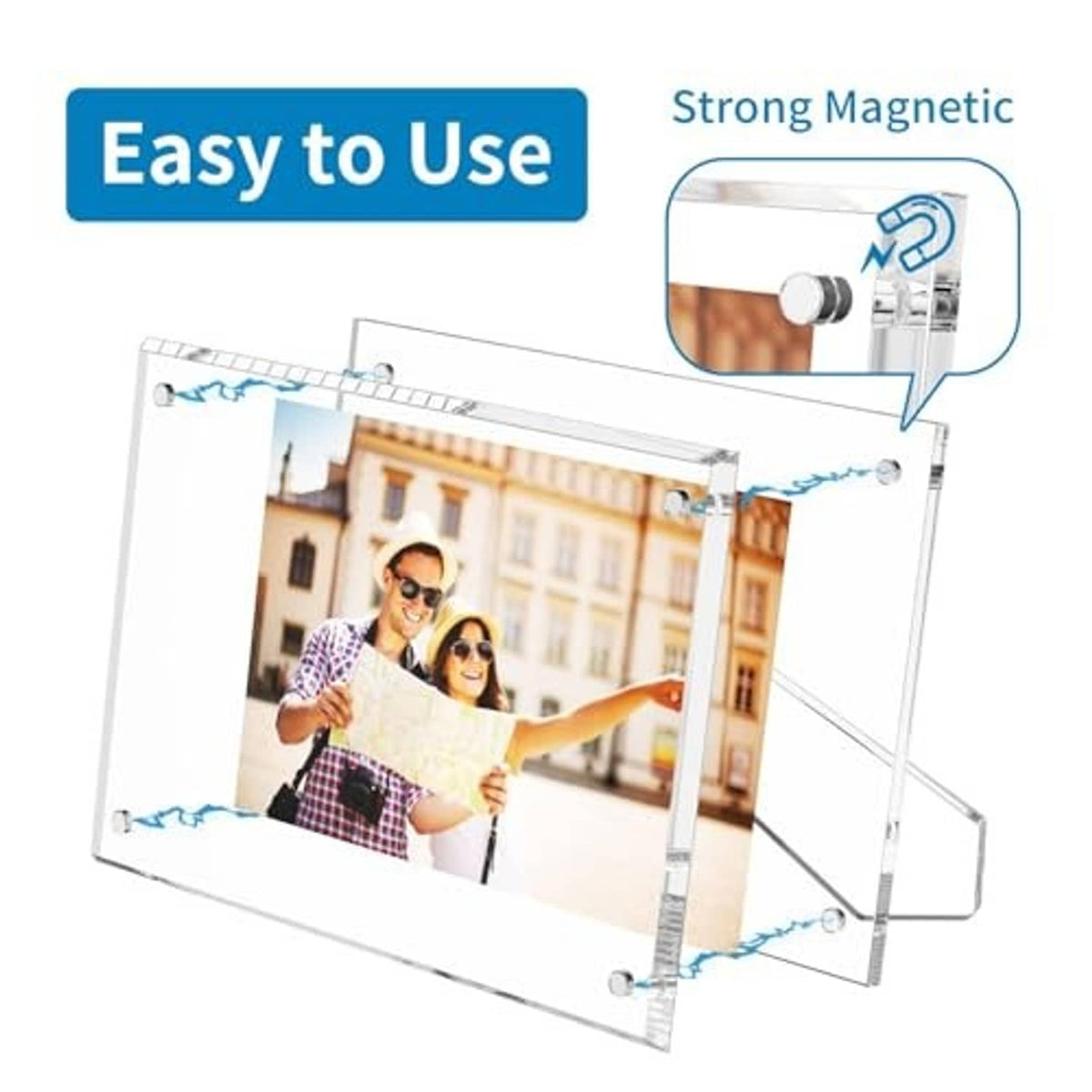Clear acrylic 5x7 photo frame with fold-out easel stand
