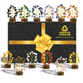 Set of 12 colorful gemstone crystal trees with gold-toned resin bases.