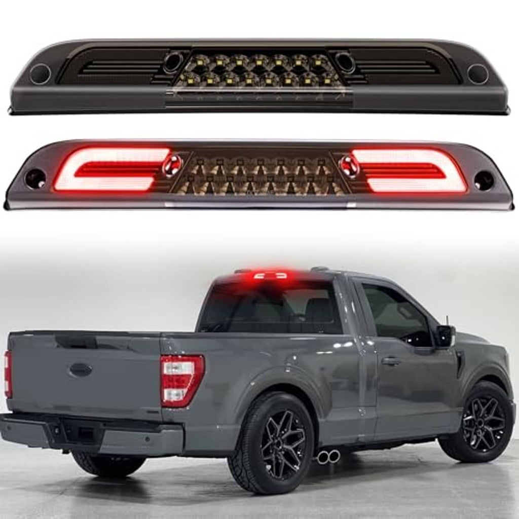 Smoke-lens LED third brake light shown mounted on a gray pickup rear