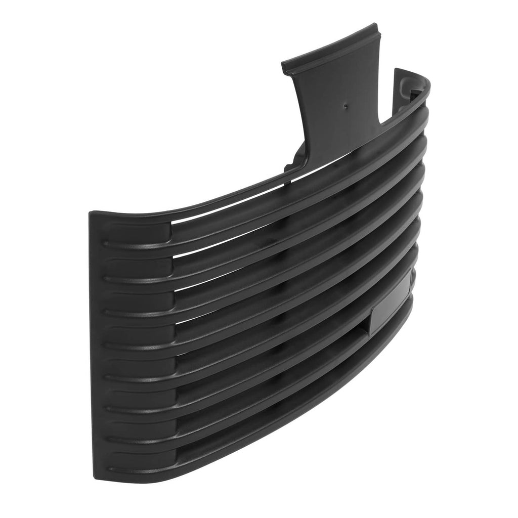 Front grille corner piece with horizontal slats and side tab, black plastic
