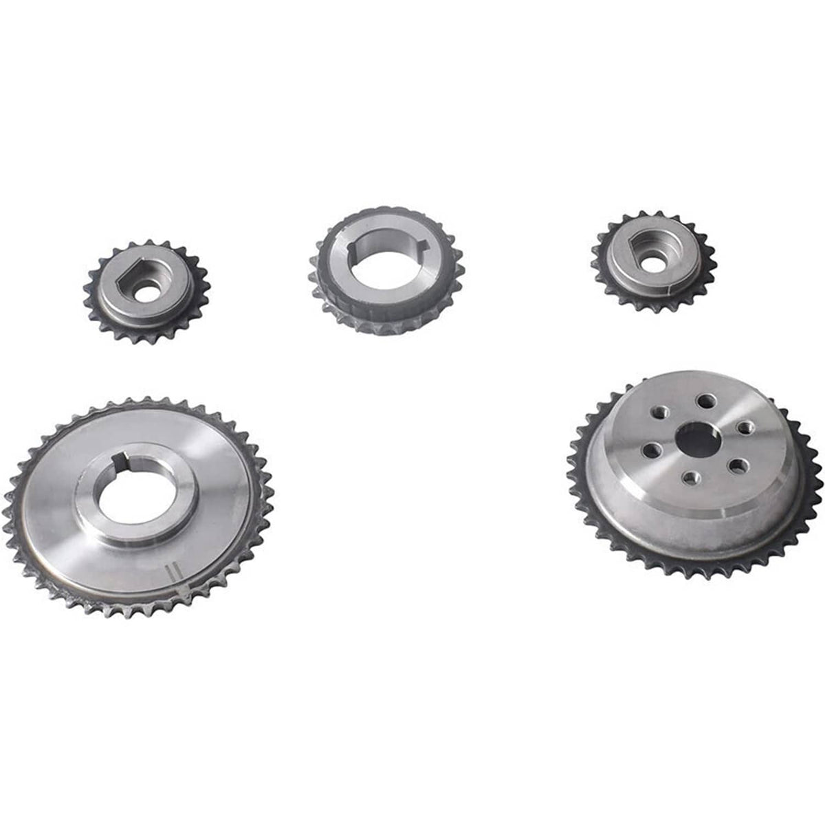 Timing chain kit set of silver metal gears and sprockets
